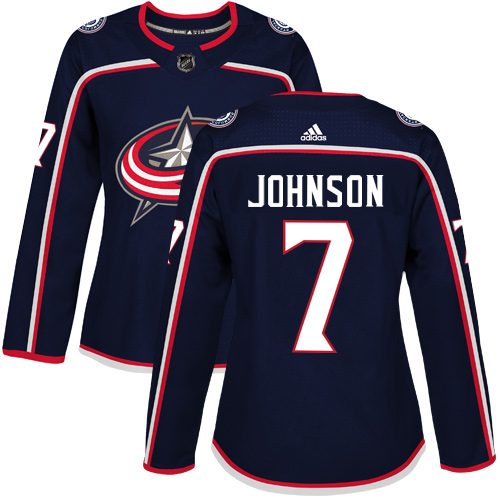 Adidas Columbus Blue Jackets 7 Jack Johnson Navy Blue Home Authentic Women Stitched NHL Jersey